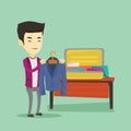 Young man packing his suitcase vector illustration