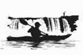Young man paddling silhouette with Kayaking on the river for waterfall vector illustration on white background Royalty Free Stock Photo