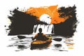Young man paddling silhouette with Kayaking on the river for waterfall vector illustration on white background Royalty Free Stock Photo