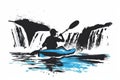 Young man paddling silhouette with Kayaking on the river for waterfall vector illustration on white background Royalty Free Stock Photo
