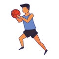 Young man playing basketball isolated blue lines Royalty Free Stock Photo