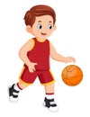 a young man playing basketball with a red basketball shirt Royalty Free Stock Photo