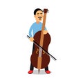 Young man playing cello cartoon character, cellist playing classical music vector Illustration