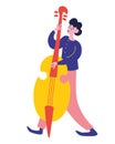 ..Young man playing on contrabass. Young Man Playing Double Bass, Male Jazz Musician Character. Jazz Festival. Flat vector Royalty Free Stock Photo