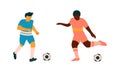 Young Man Playing Football or Soccer Moving the Ball Running Around Pitch Scoring Goals Vector Set Royalty Free Stock Photo