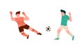 Young Man Playing Football or Soccer Moving the Ball Running Around Pitch Scoring Goals Vector Set Royalty Free Stock Photo