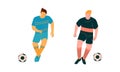 Young Man Playing Football or Soccer Moving the Ball Running Around Pitch Scoring Goals Vector Set Royalty Free Stock Photo