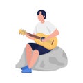 Young man playing guitar semi flat color vector character Royalty Free Stock Photo