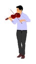 Young man playing violin illustration isolated on white. Classic music performer concert. Royalty Free Stock Photo
