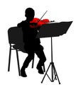 Young man playing violin silhouette illustration isolated on white background. Classic music performer concert. Musician.