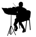 Young man playing violin vector silhouette illustration isolated on white background.