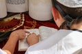 Young man pointing at a bible book, while reading a pray Royalty Free Stock Photo