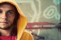 Young man portrait, graffiti