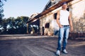 Young Man posing in abandoned urban place Royalty Free Stock Photo