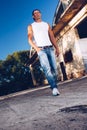 Young Man posing in abandoned urban place Royalty Free Stock Photo