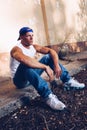 Young Man posing in abandoned urban place Royalty Free Stock Photo