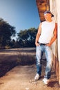 Young Man posing in abandoned urban place Royalty Free Stock Photo