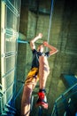 Young man practice parkour jump in the city Royalty Free Stock Photo