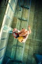 Young man practice parkour jump in the city Royalty Free Stock Photo