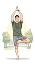 Young man practicing yoga in a tree pose, balancing on one leg with hands in prayer Royalty Free Stock Photo