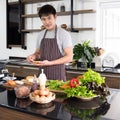 The young man prepared the ingredients to cook Royalty Free Stock Photo