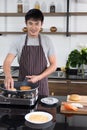 The young man prepared the ingredients to cook Royalty Free Stock Photo