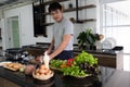 The young man prepared the ingredients to cook