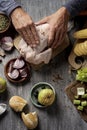 Young man preparing a turkey