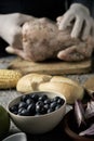 Young man preparing a turkey