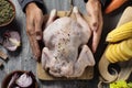 Young man preparing a turkey