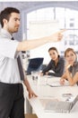 Young man presenting in meeting room