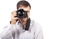 Young man with professional camera Royalty Free Stock Photo