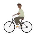 Young man with a prosthetic arm riding a bicycle. Handicapped person Royalty Free Stock Photo