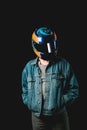 Young man with racing helmet, hitman, millennial