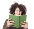 Young man reading book on white background Royalty Free Stock Photo