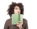 Young man reading book on white background Royalty Free Stock Photo