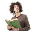 Young man reading book on white background Royalty Free Stock Photo