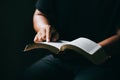 Young man reading and study holy bible Royalty Free Stock Photo