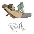 Young man reads a book on the chair vector illustration sketch d