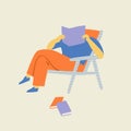 Young man reads a book seats in the comfy chair illustration in vector. Royalty Free Stock Photo