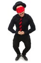 Young man with red mask isolated on white Royalty Free Stock Photo