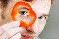 Young man with red pepper. humor Royalty Free Stock Photo