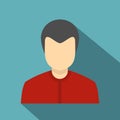 Young man in a red shirt icon, flat style Royalty Free Stock Photo