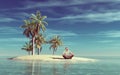 Young man relax on a small tropical island.