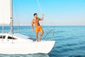 Young man relaxing on yacht during sea Royalty Free Stock Photo