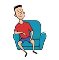 Young man is resting, sitting in a chair. Cartoon character illustration, isolated on white background. Royalty Free Stock Photo