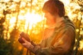 Young Man with retro photo camera outdoor hipster Lifestyle Royalty Free Stock Photo