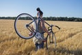 Bicycle rider traveler outdooer in summer day Royalty Free Stock Photo