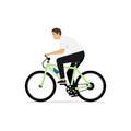 Young man rides on bike isolated on white background Royalty Free Stock Photo
