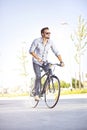Young man riding a bicycle Royalty Free Stock Photo